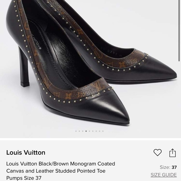 Louis Vuitton Black/Brown Monogram and Leather Studded Pointed Pumps - Picture 2 of 10